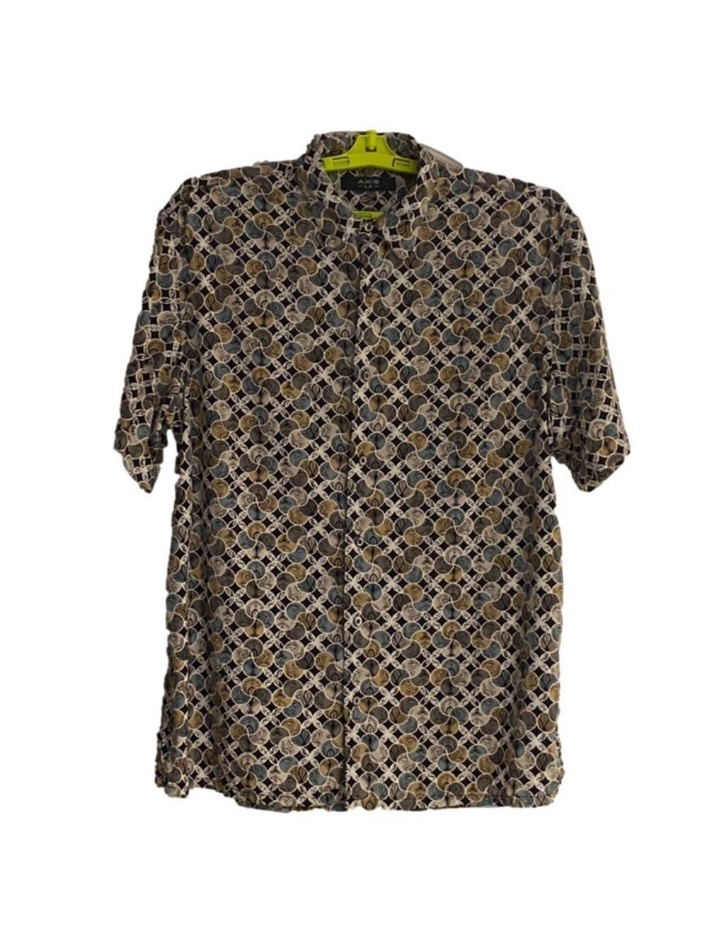 AXIS La Shirt 100% Silk Short Sleeve Geometric Design Men’s XL